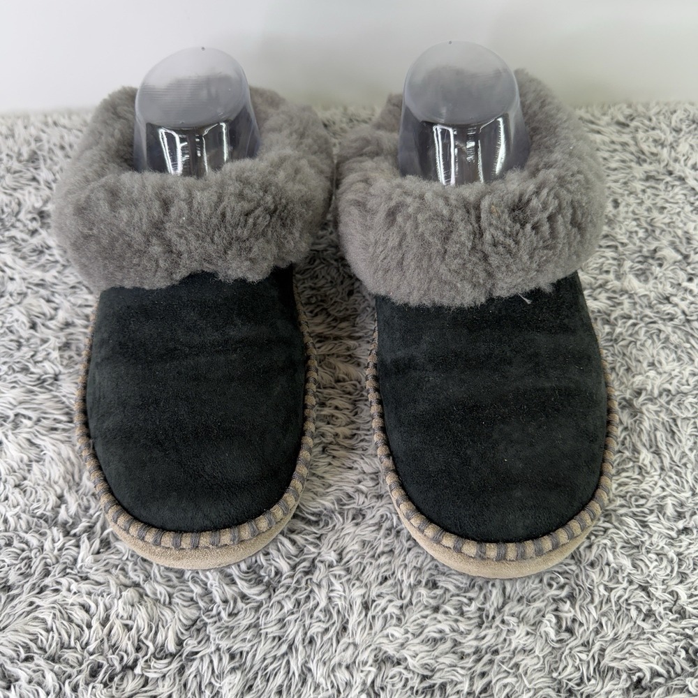 Uggs Slippers Black Gray Slip On Sheepskin Suede Shoes Women's Size 7 - Picture 4 of 10